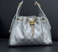 CHANEL 25 SMALL HANDBAG   Metallic Grained Calfskin & Gold Metal  Silvery