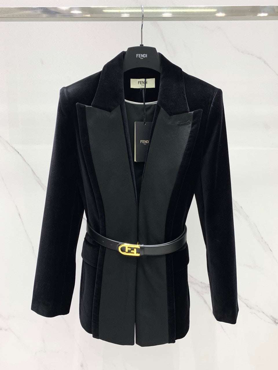 Fendi Tuxedo Velvet Jacket with Belt