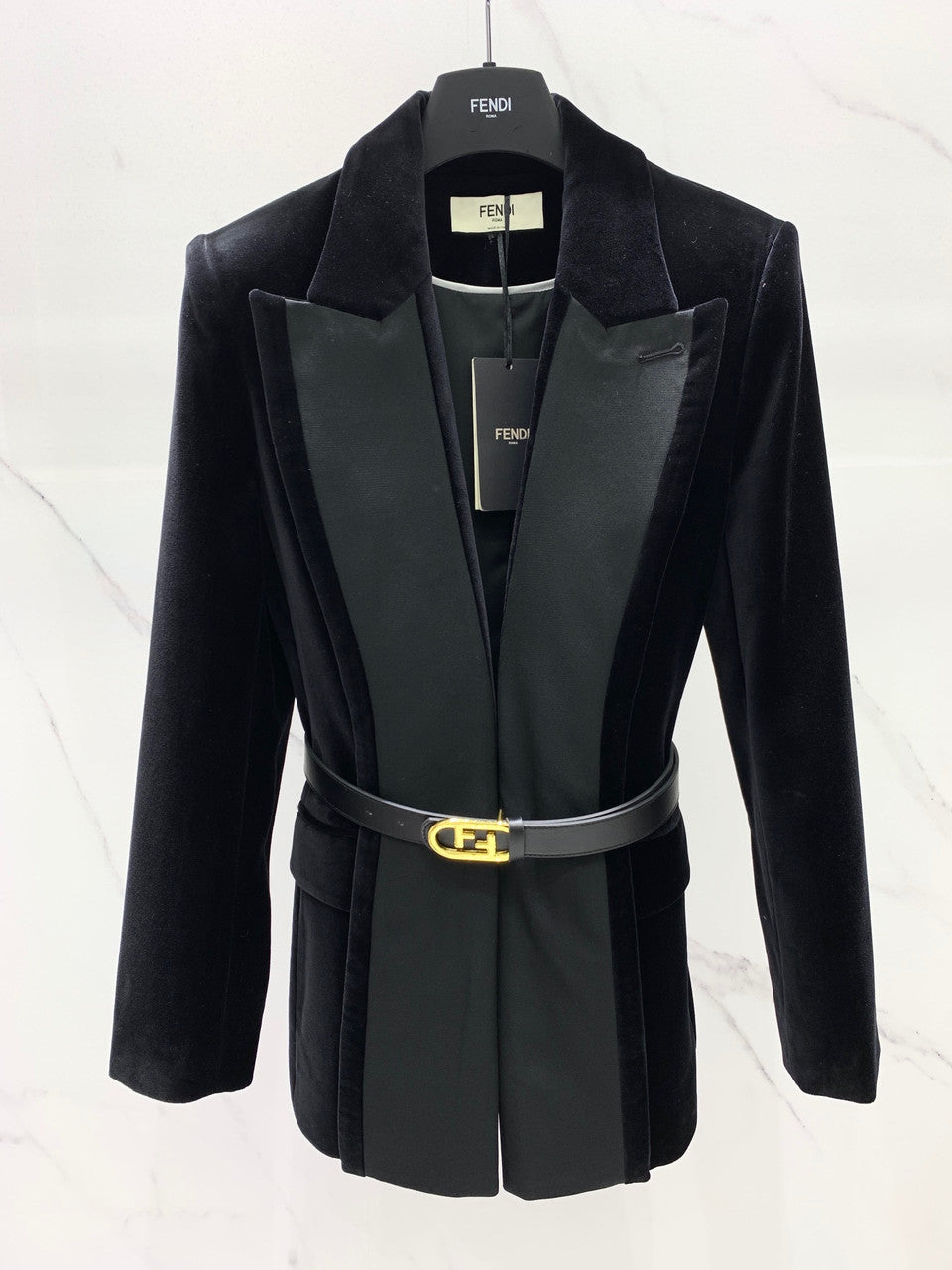 Fendi Tuxedo Velvet Jacket with Belt