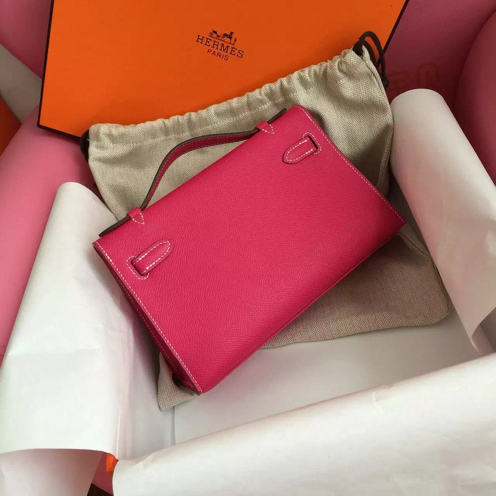 Hermès E5 Rose Tyrien Epsom Leather Mini Kelly Pochette Gold Hardware