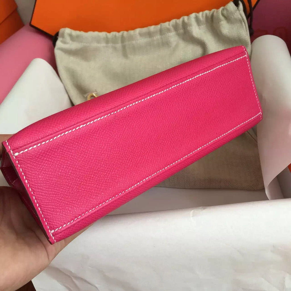 Hermès E5 Rose Tyrien Epsom Leather Mini Kelly Pochette Gold Hardware