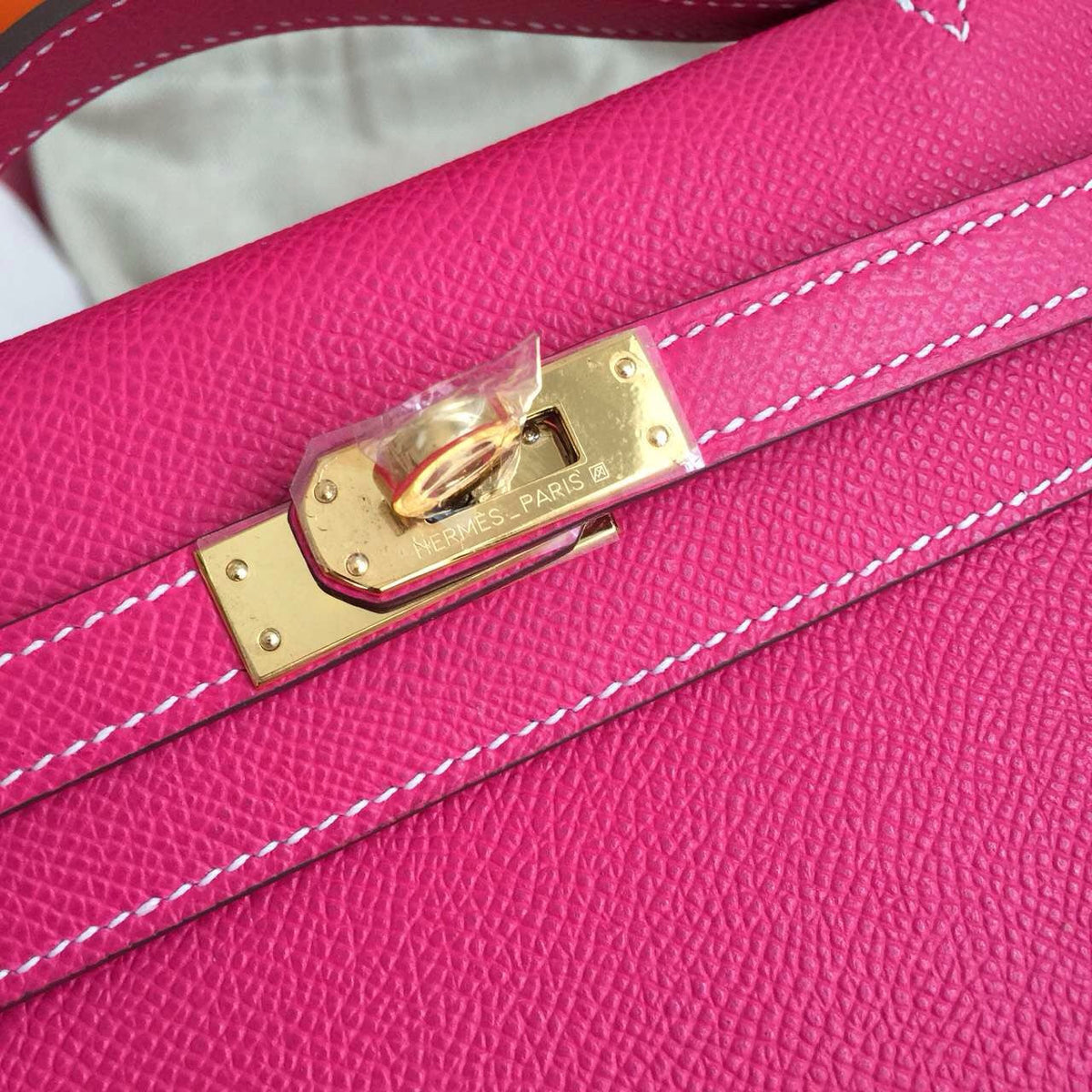 Hermès E5 Rose Tyrien Epsom Leather Mini Kelly Pochette Gold Hardware