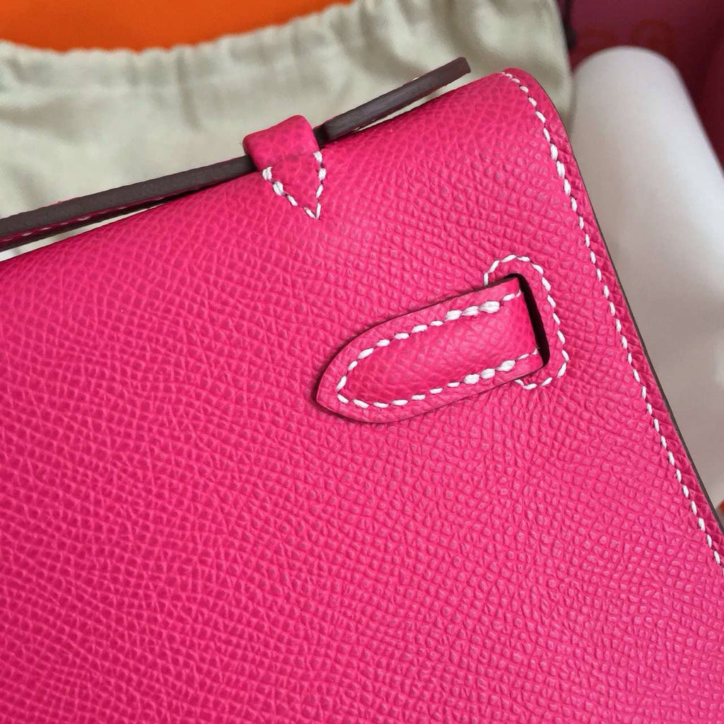 Hermès E5 Rose Tyrien Epsom Leather Mini Kelly Pochette Gold Hardware