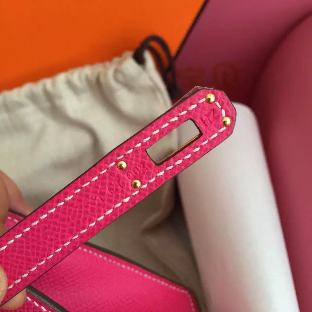 Hermès E5 Rose Tyrien Epsom Leather Mini Kelly Pochette Gold Hardware