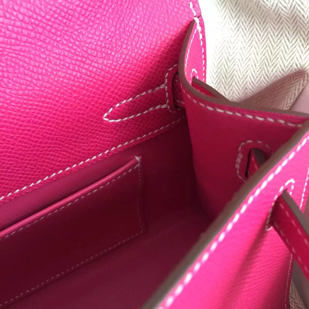 Hermès E5 Rose Tyrien Epsom Leather Mini Kelly Pochette Gold Hardware