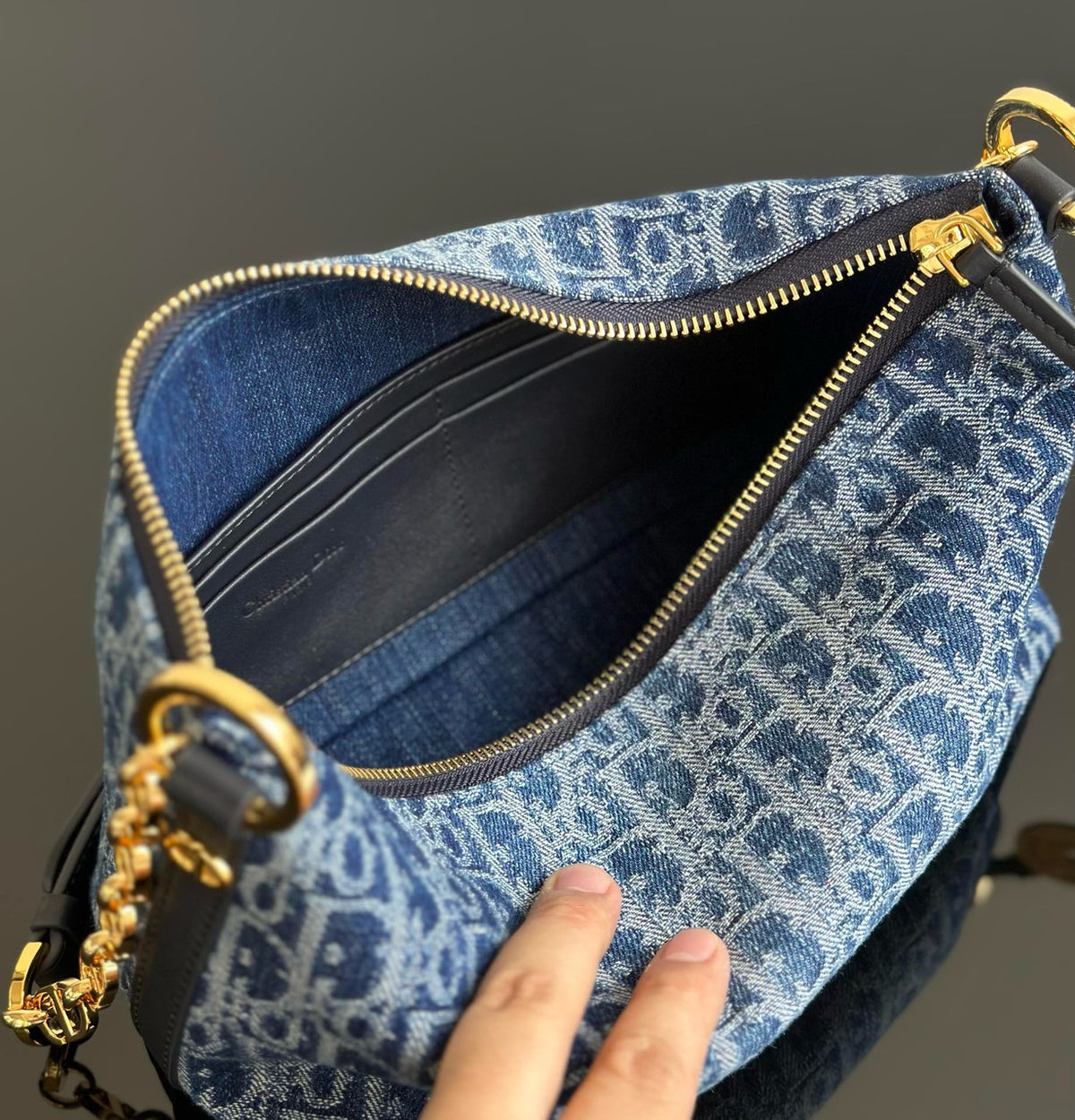 Christian Dior Diorstar Hobo Bag with Chain  Blue Denim Dior Oblique Jacquard