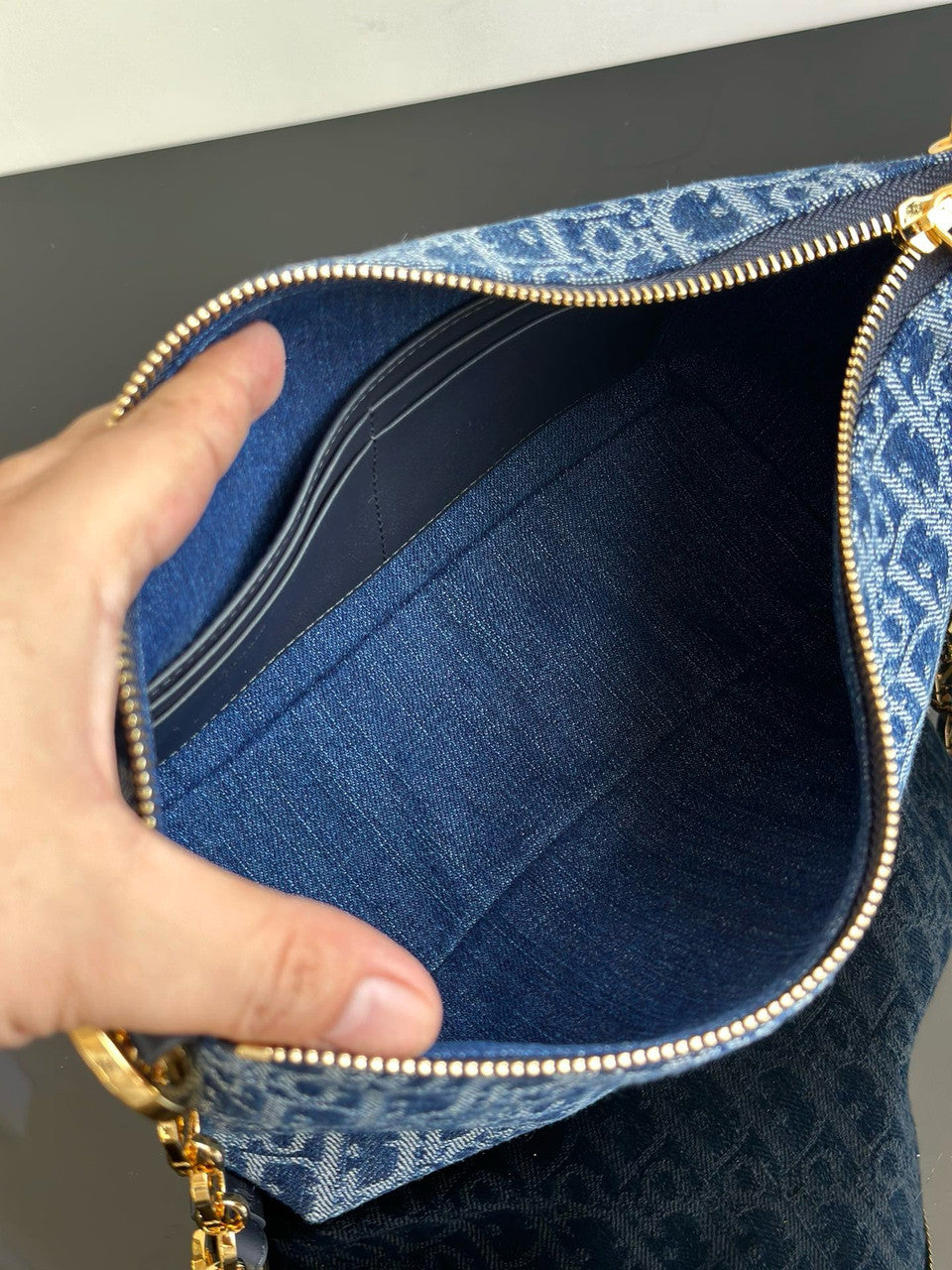 Christian Dior Diorstar Hobo Bag with Chain  Blue Denim Dior Oblique Jacquard