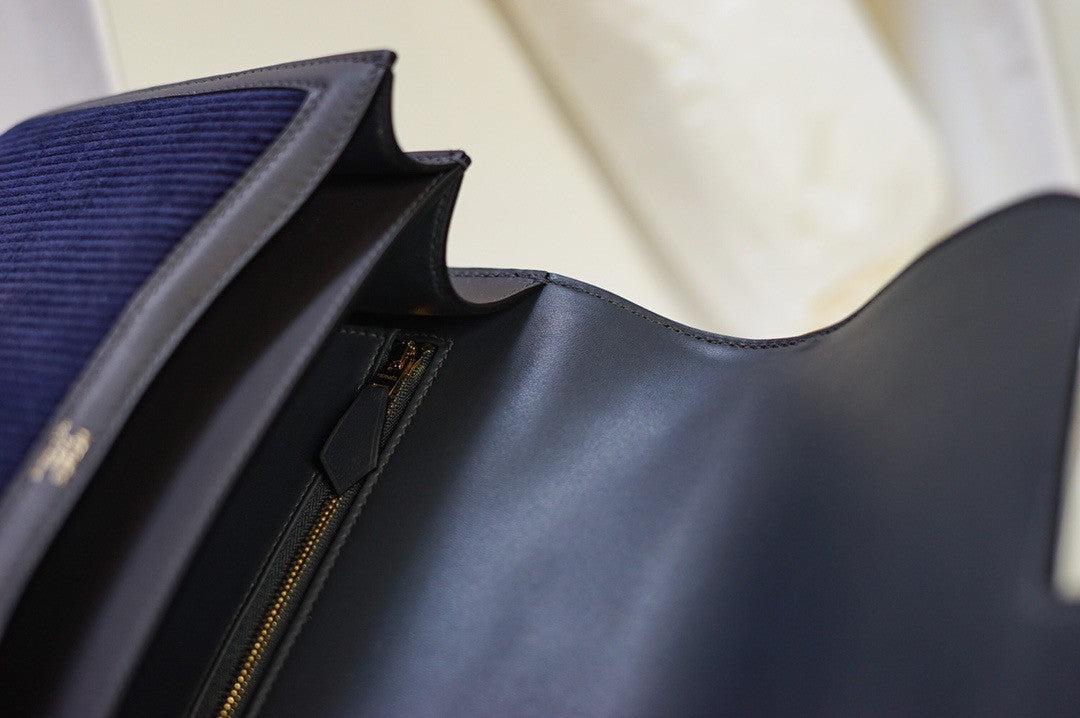 Hermès Navy Corduroy Constance 19cm  Gold GHW