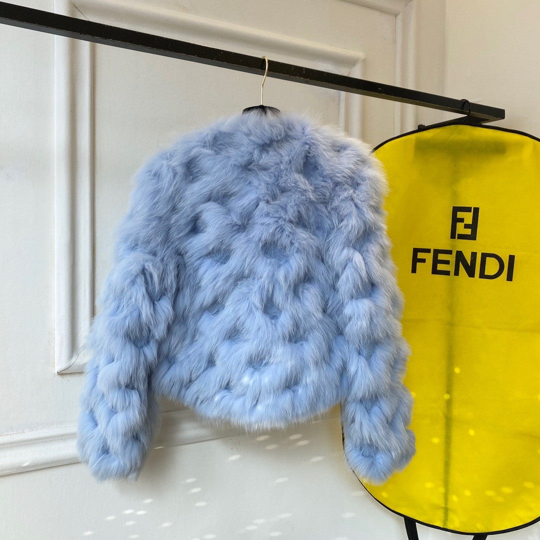 Fendi Bomber jacket Blue fox fur jacket