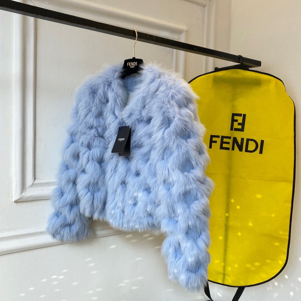 Fendi Bomber jacket Blue fox fur jacket
