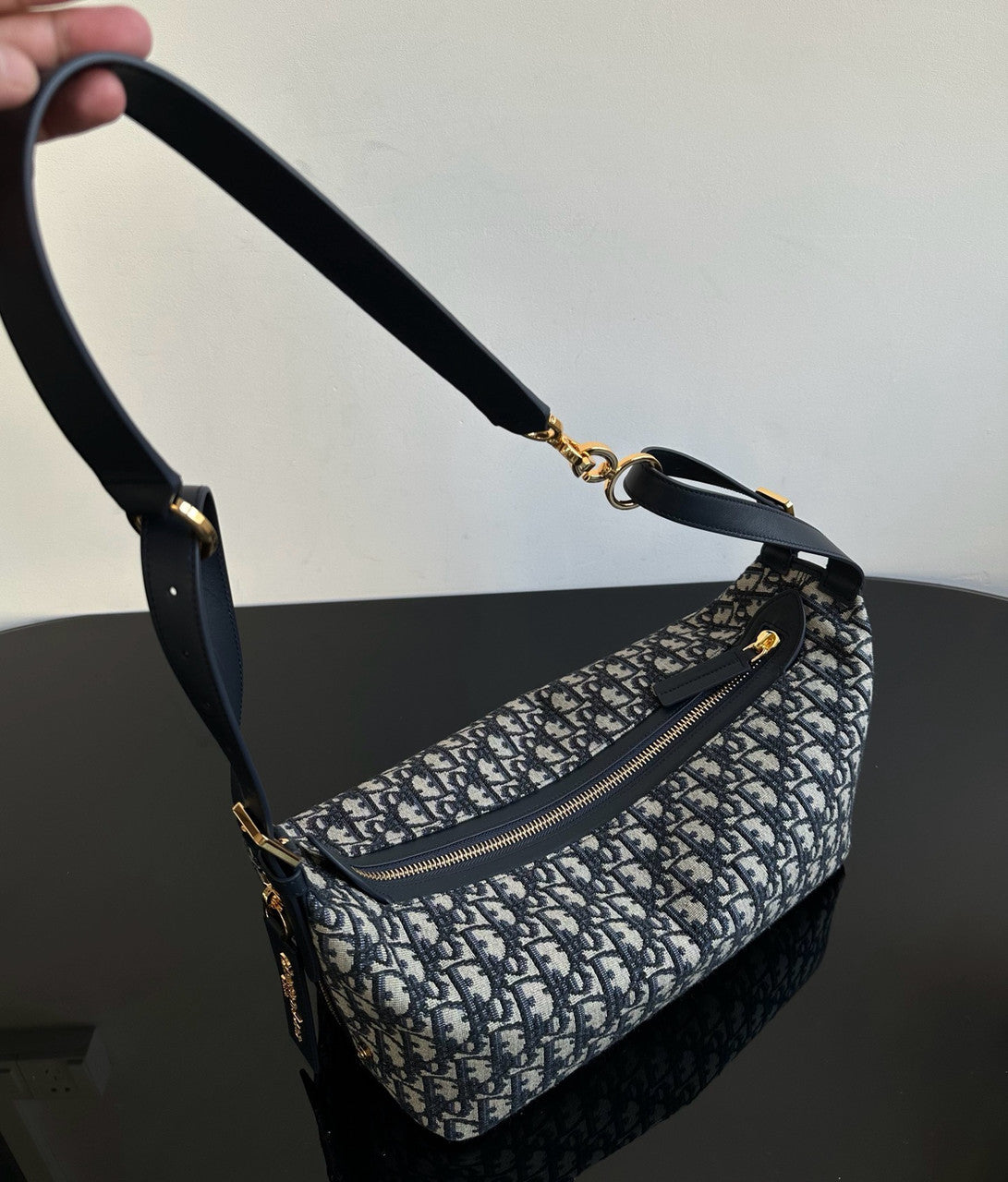 Christian Dior Medium D-Journey Bag Blue Dior Oblique Jacquard