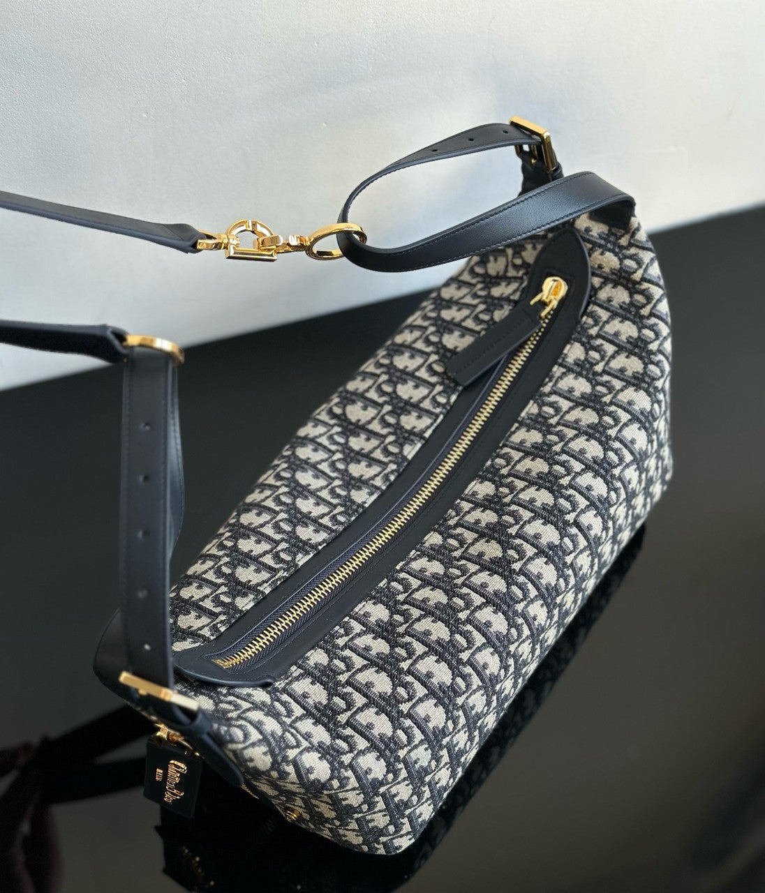 Christian Dior Medium D-Journey Bag Blue Dior Oblique Jacquard
