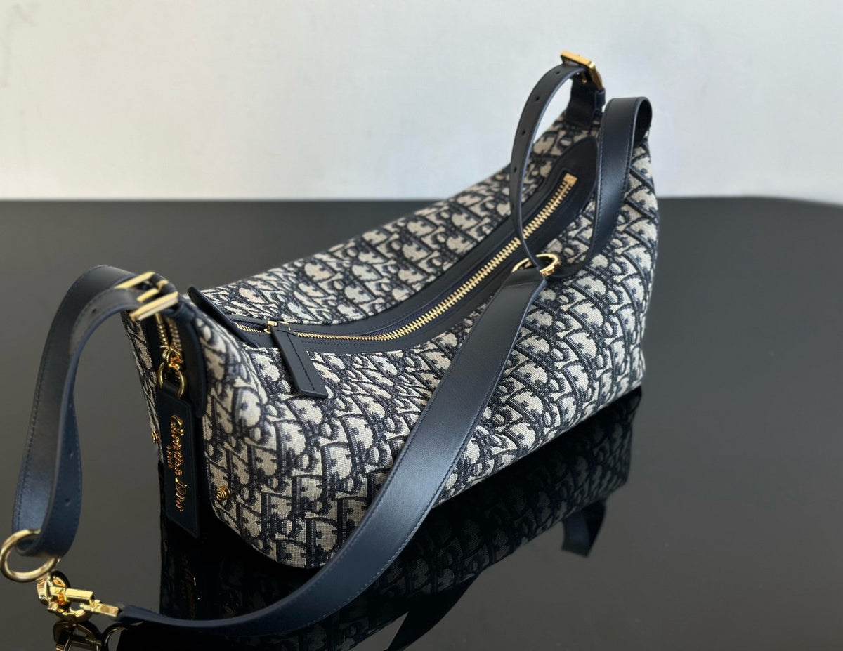 Christian Dior Medium D-Journey Bag Blue Dior Oblique Jacquard