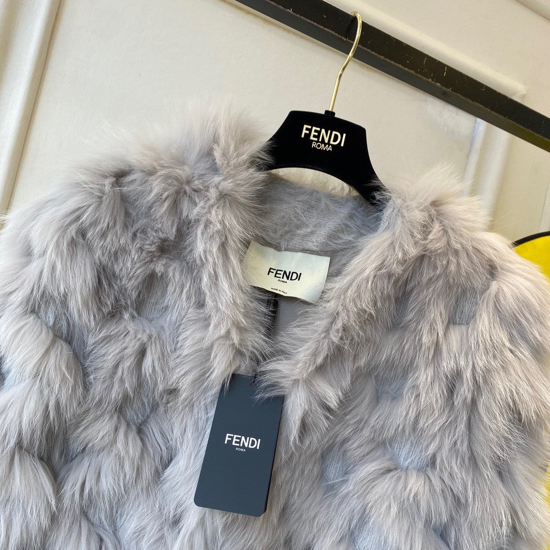 Fendi Bomber jacket Grey fox fur jacket