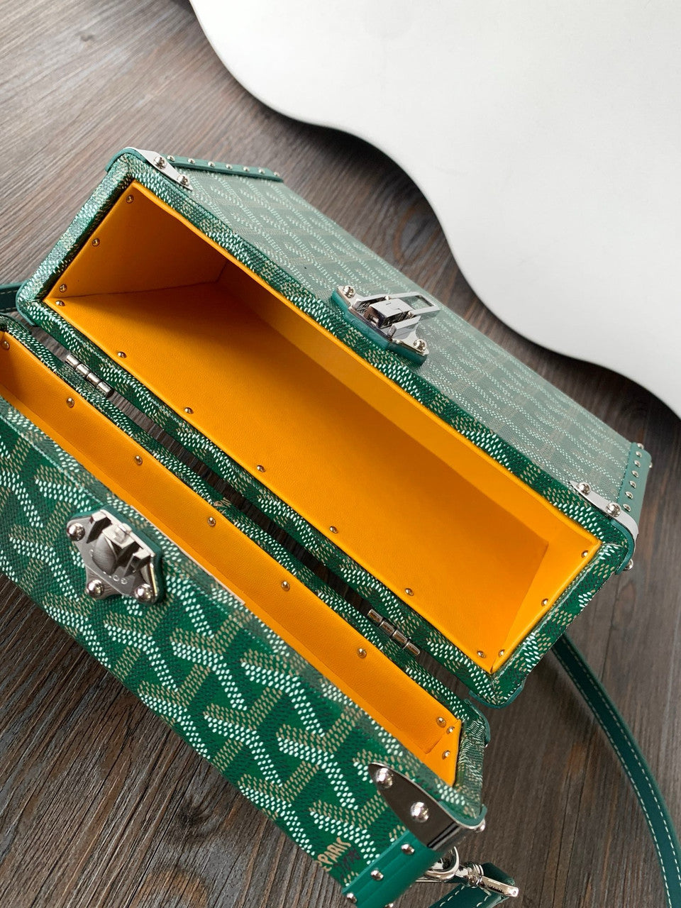 Goyard Goyardine Green Cassette Trunk Clutch/Shoulder Bag Palladium Hardware Goyard