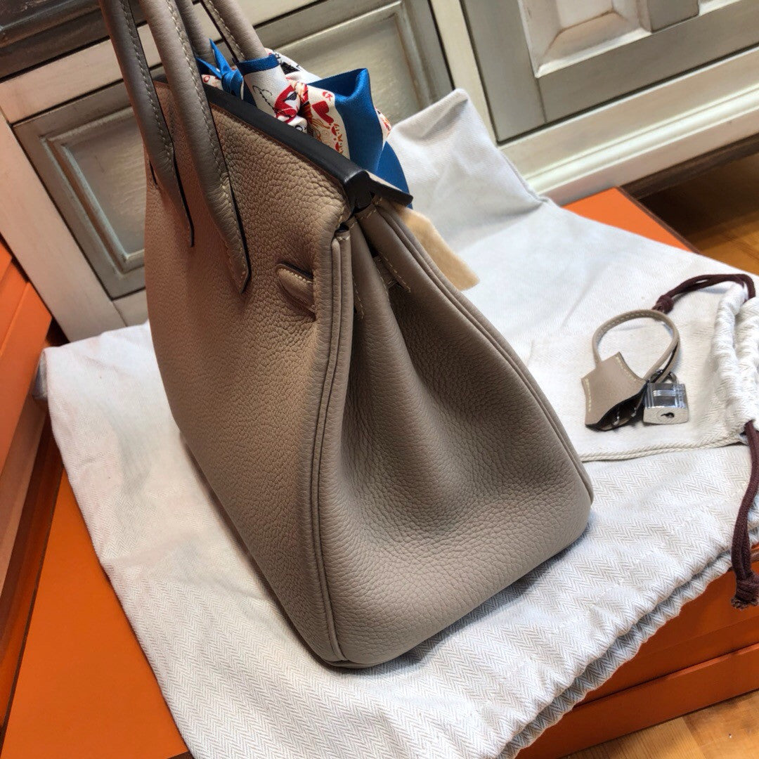 Hermes Gris Tourterelle Birkin 25cm Togo Palladium Hardware