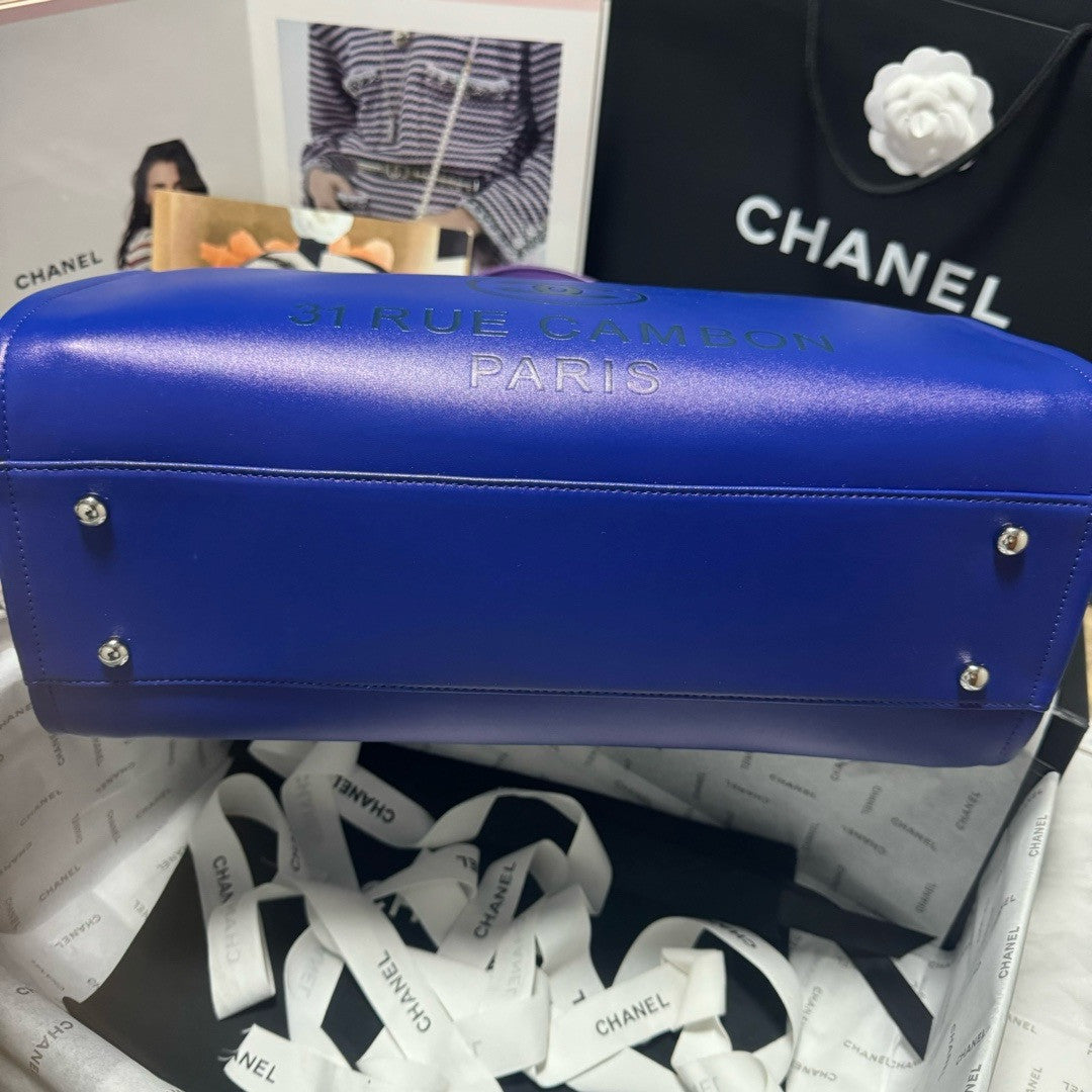 Chanel Shopping Tote Shaded Calfskin & Silver-Tone Metal Purple Blue& Pink