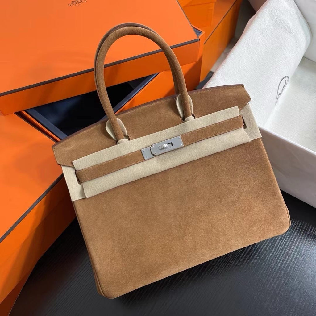 HERMES LIMITED EDITION SUEDE BIRKIN 30 BAG RARE GOLD DOBLIS PALLADIUM HARDWARE