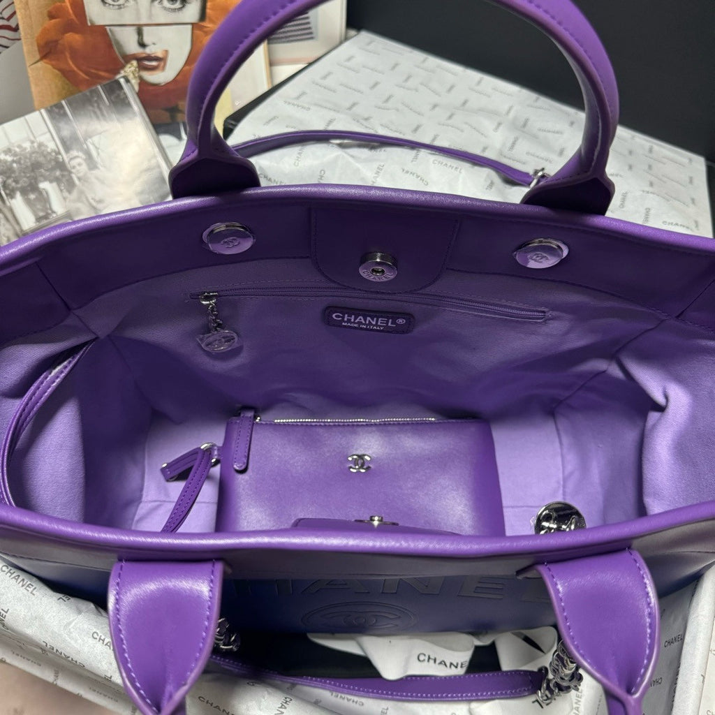 Chanel Shopping Tote Shaded Calfskin & Silver-Tone Metal Purple Blue& Pink