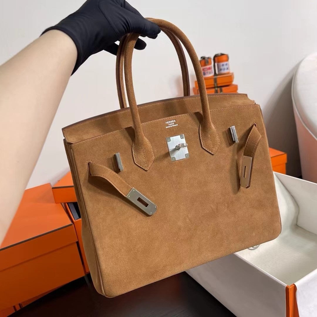 HERMES LIMITED EDITION SUEDE BIRKIN 30 BAG RARE GOLD DOBLIS PALLADIUM HARDWARE