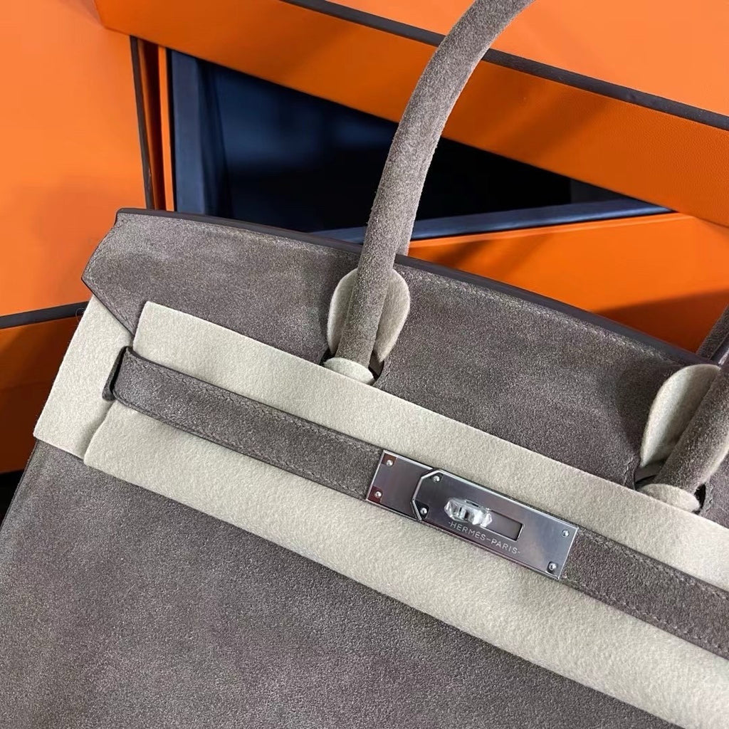 HERMES LIMITED EDITION SUEDE BIRKIN 30 BAG RARE ETOUPE DOBLIS PALLADIUM HARDWARE