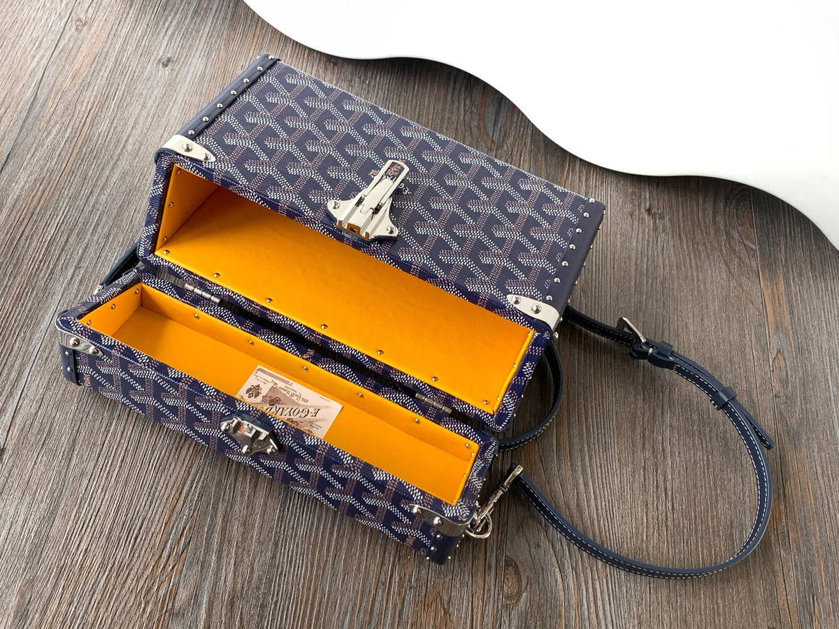 Goyard Goyardine Dark Blue Cassette Trunk Clutch/Shoulder Bag Palladium Hardware Goyard