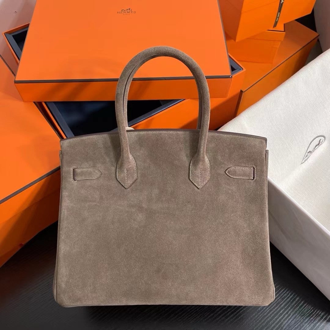 HERMES LIMITED EDITION SUEDE BIRKIN 30 BAG RARE ETOUPE DOBLIS PALLADIUM HARDWARE
