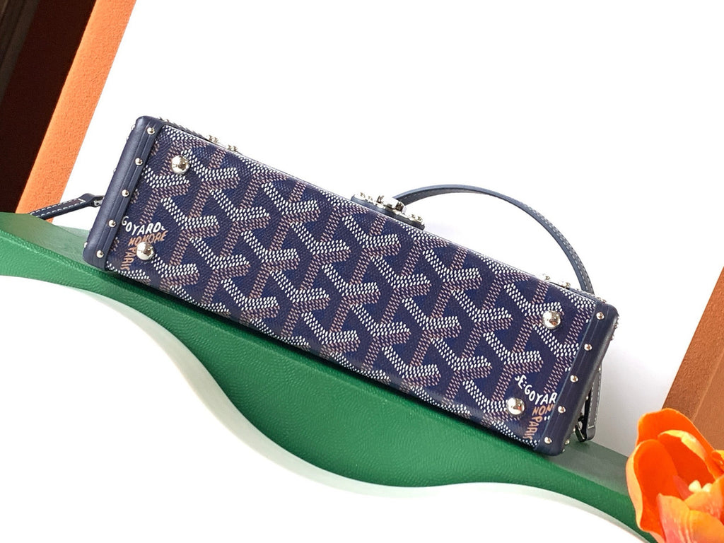 Goyard Goyardine Dark Blue Cassette Trunk Clutch/Shoulder Bag Palladium Hardware Goyard