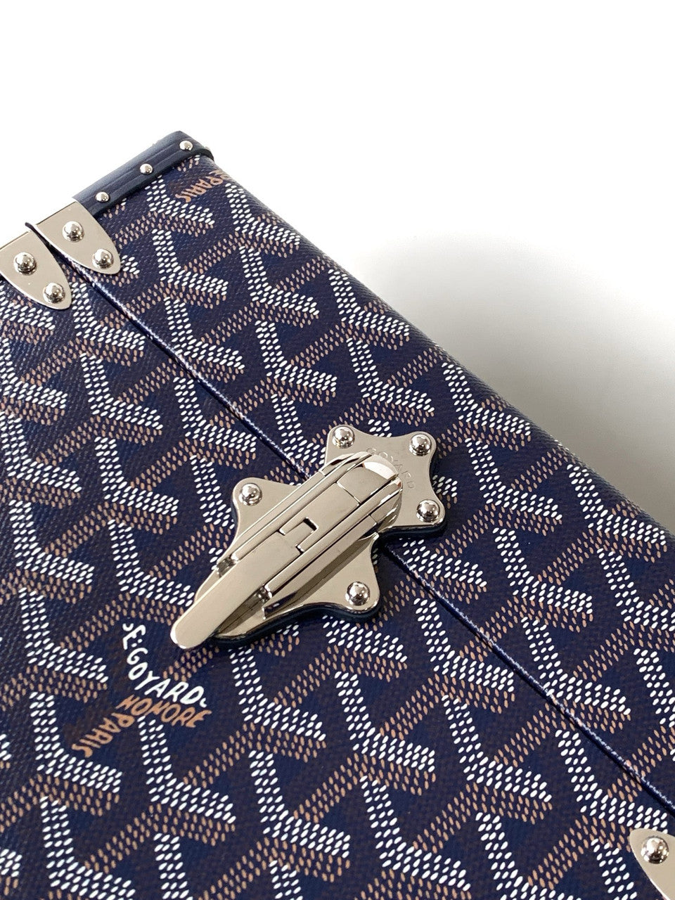 Goyard Goyardine Dark Blue Cassette Trunk Clutch/Shoulder Bag Palladium Hardware Goyard