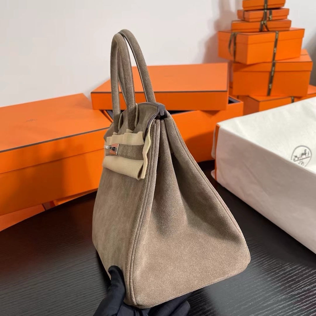 HERMES LIMITED EDITION SUEDE BIRKIN 30 BAG RARE ETOUPE DOBLIS PALLADIUM HARDWARE
