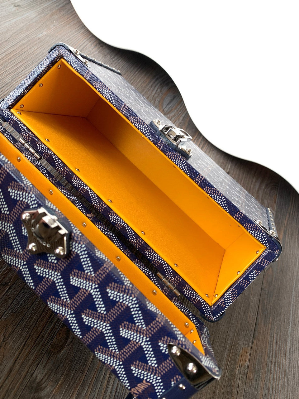 Goyard Goyardine Dark Blue Cassette Trunk Clutch/Shoulder Bag Palladium Hardware Goyard