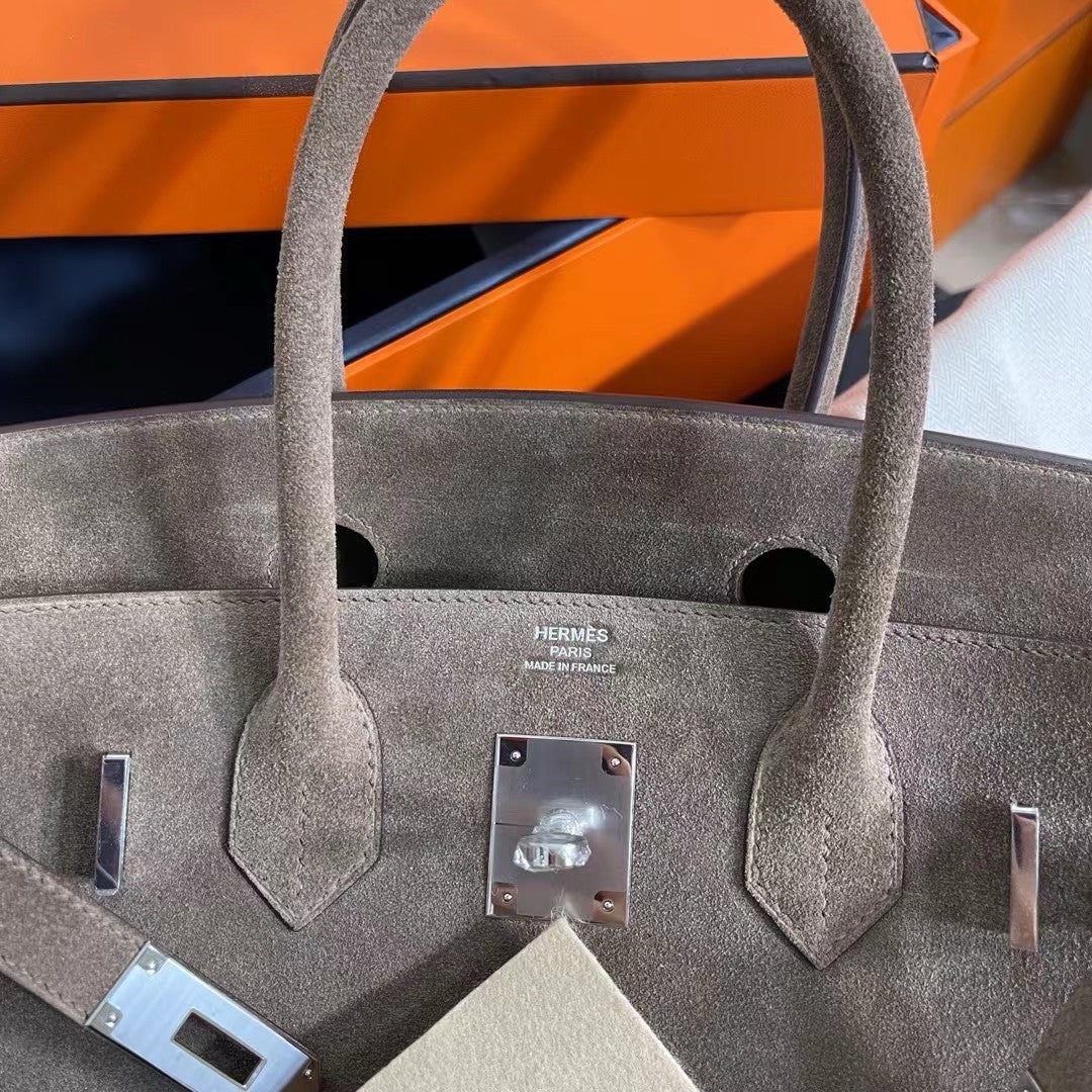 HERMES LIMITED EDITION SUEDE BIRKIN 30 BAG RARE ETOUPE DOBLIS PALLADIUM HARDWARE
