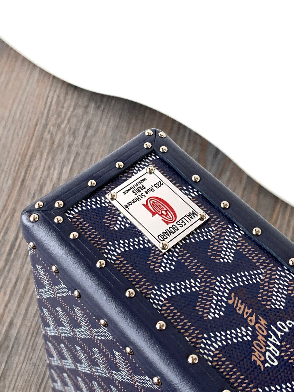 Goyard Goyardine Dark Blue Cassette Trunk Clutch/Shoulder Bag Palladium Hardware Goyard