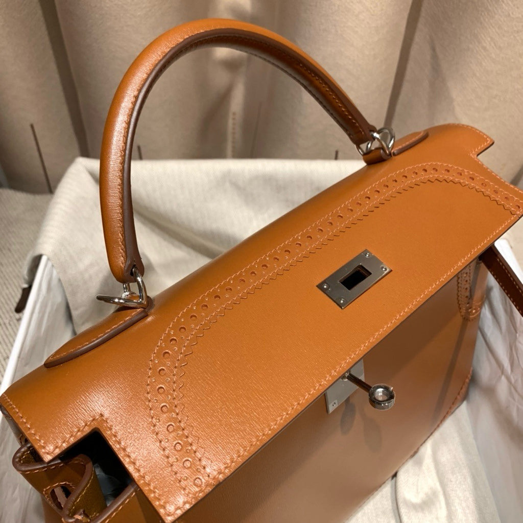 Hermes Gold Kelly 28 Lace Bag Box Leather