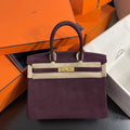 HERMES LIMITED EDITION SUEDE BIRKIN 30 BAG RARE DOBLIS BORDEAUX GOLD HARDWARE