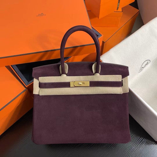 HERMES LIMITED EDITION SUEDE BIRKIN 30 BAG RARE DOBLIS BORDEAUX GOLD HARDWARE