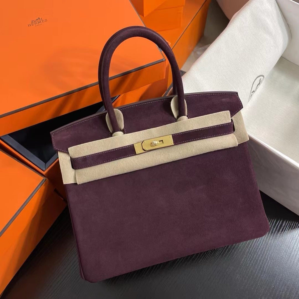 HERMES LIMITED EDITION SUEDE BIRKIN 30 BAG RARE DOBLIS BORDEAUX GOLD HARDWARE