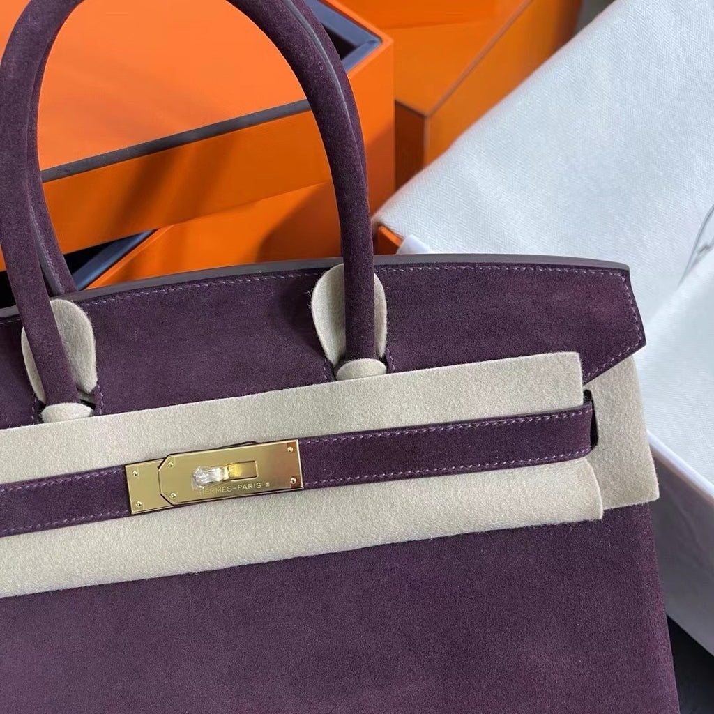 HERMES LIMITED EDITION SUEDE BIRKIN 30 BAG RARE DOBLIS BORDEAUX GOLD HARDWARE