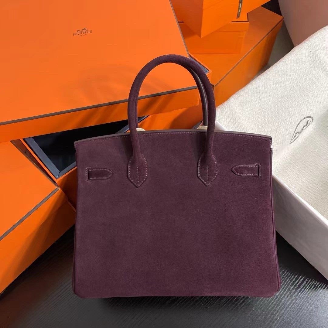 HERMES LIMITED EDITION SUEDE BIRKIN 30 BAG RARE DOBLIS BORDEAUX GOLD HARDWARE