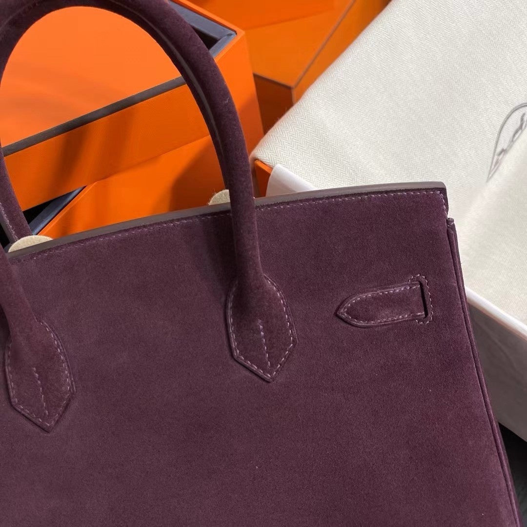 HERMES LIMITED EDITION SUEDE BIRKIN 30 BAG RARE DOBLIS BORDEAUX GOLD HARDWARE