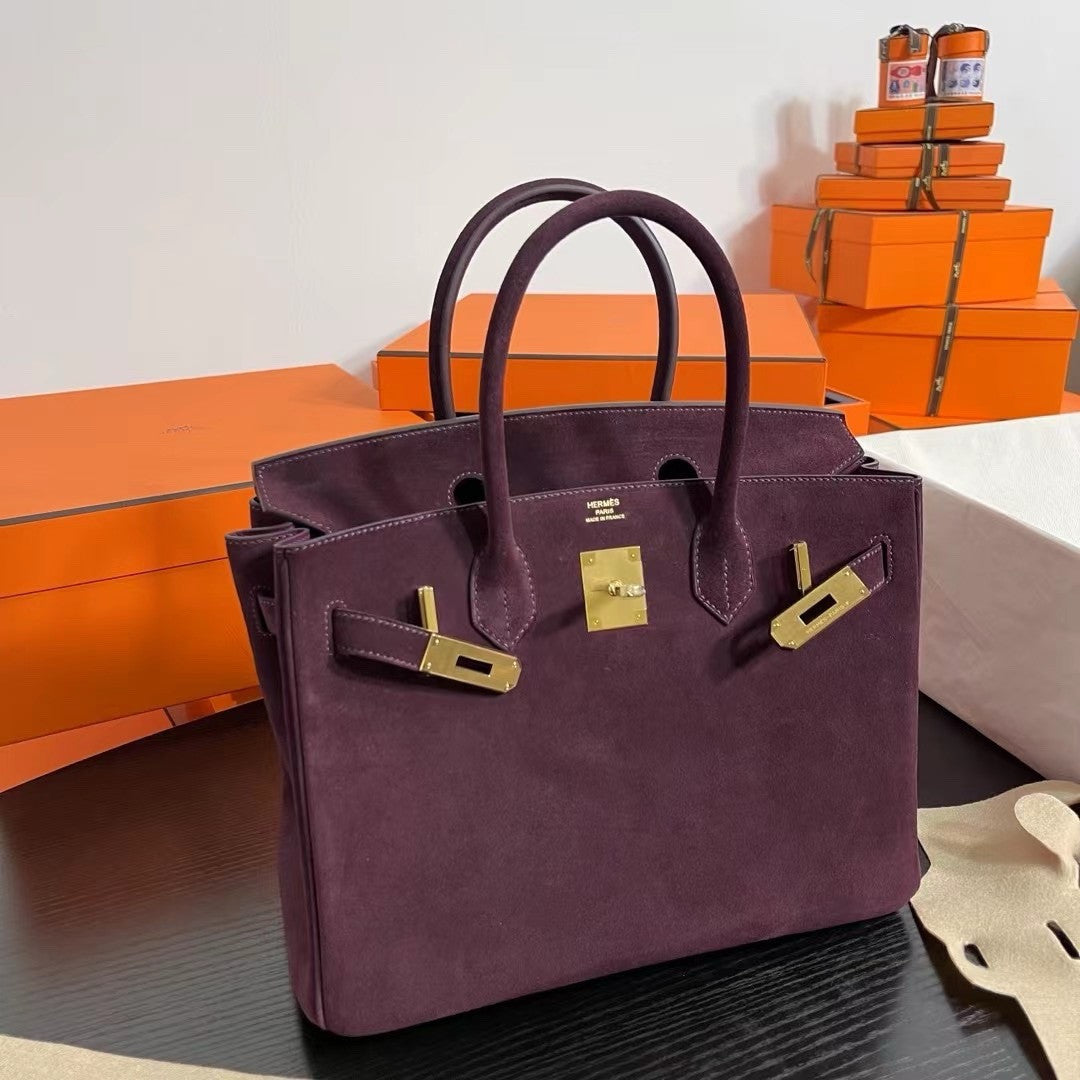 HERMES LIMITED EDITION SUEDE BIRKIN 30 BAG RARE DOBLIS BORDEAUX GOLD HARDWARE