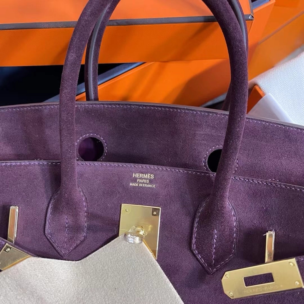 HERMES LIMITED EDITION SUEDE BIRKIN 30 BAG RARE DOBLIS BORDEAUX GOLD HARDWARE