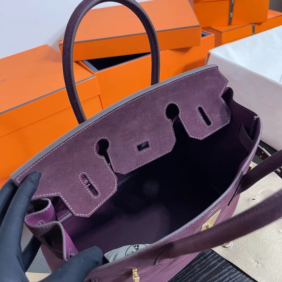HERMES LIMITED EDITION SUEDE BIRKIN 30 BAG RARE DOBLIS BORDEAUX GOLD HARDWARE