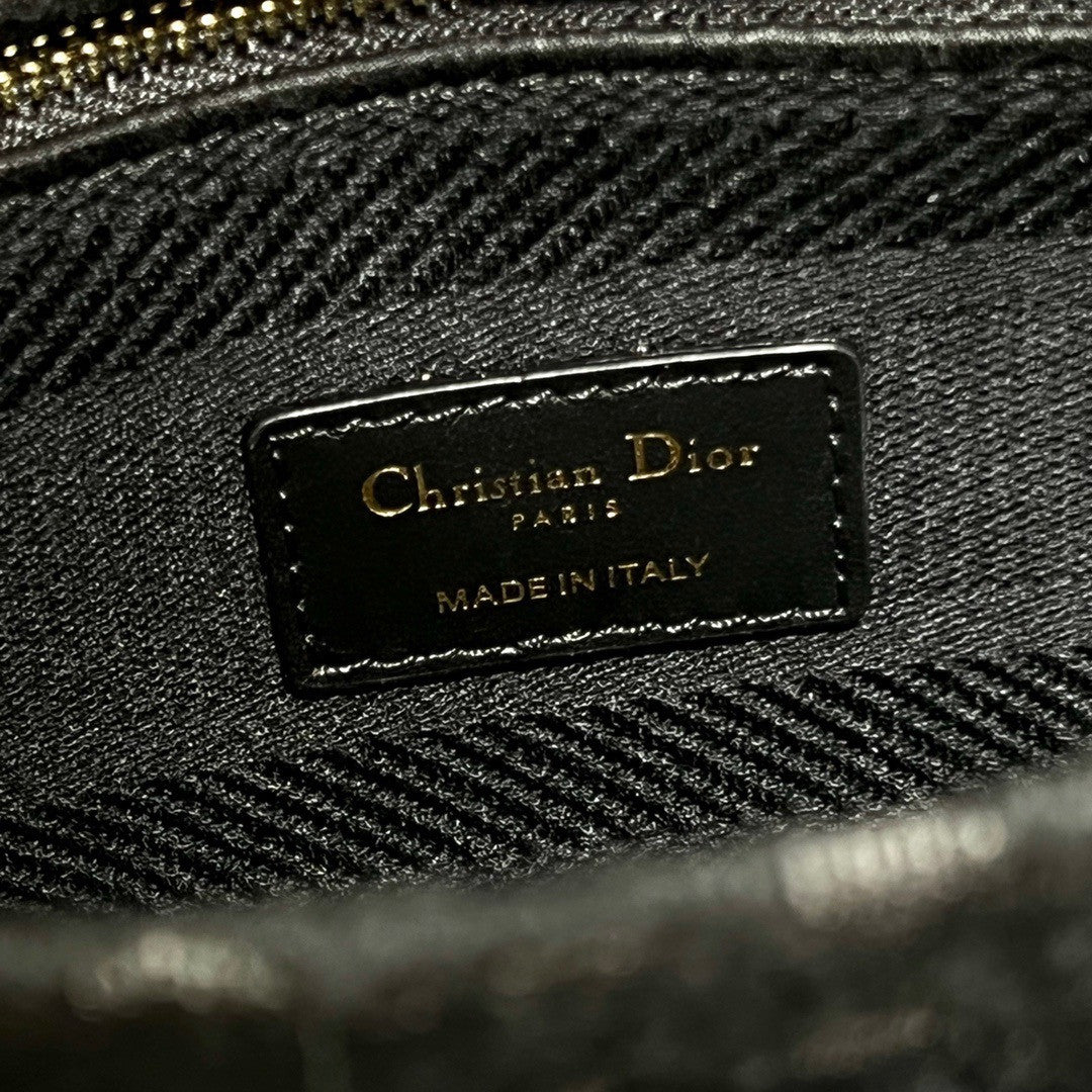 Christian Dior MEDIUM LADY D-LITE BAG D-Lace Embroidery with 3D Macramé Effect Black