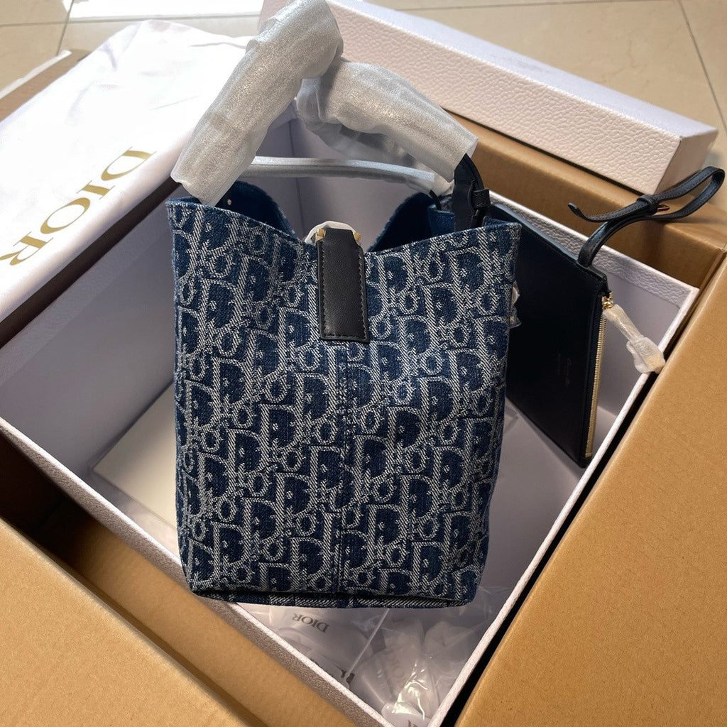 Christian Dior Medium Dior Toujours Bag  Blue Denim Dior Oblique Jacquard