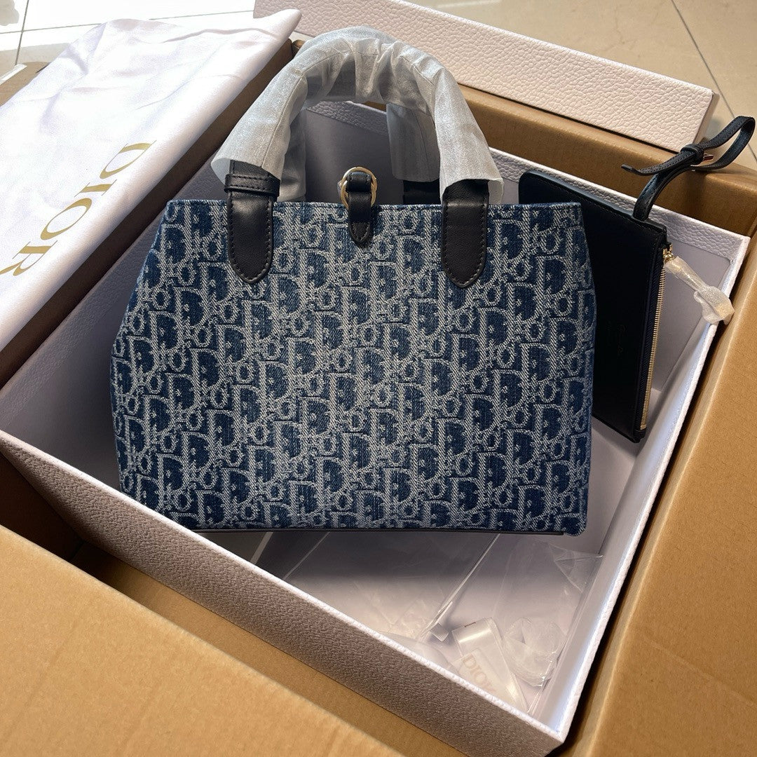 Christian Dior Medium Dior Toujours Bag  Blue Denim Dior Oblique Jacquard