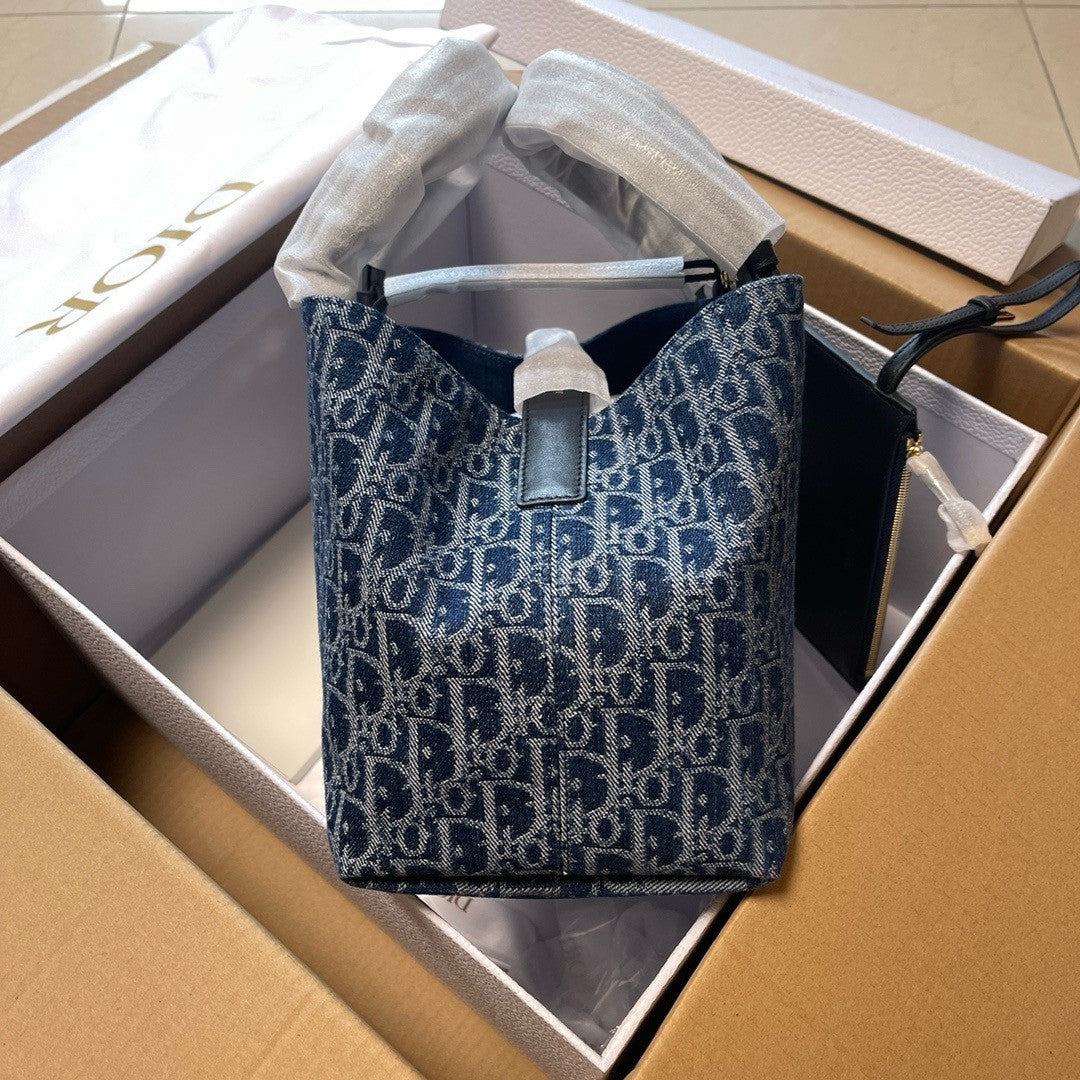 Christian Dior Medium Dior Toujours Bag  Blue Denim Dior Oblique Jacquard