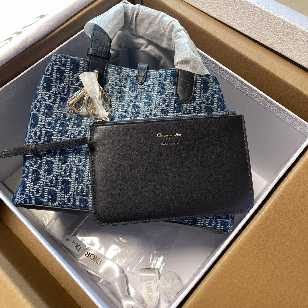Christian Dior Medium Dior Toujours Bag  Blue Denim Dior Oblique Jacquard