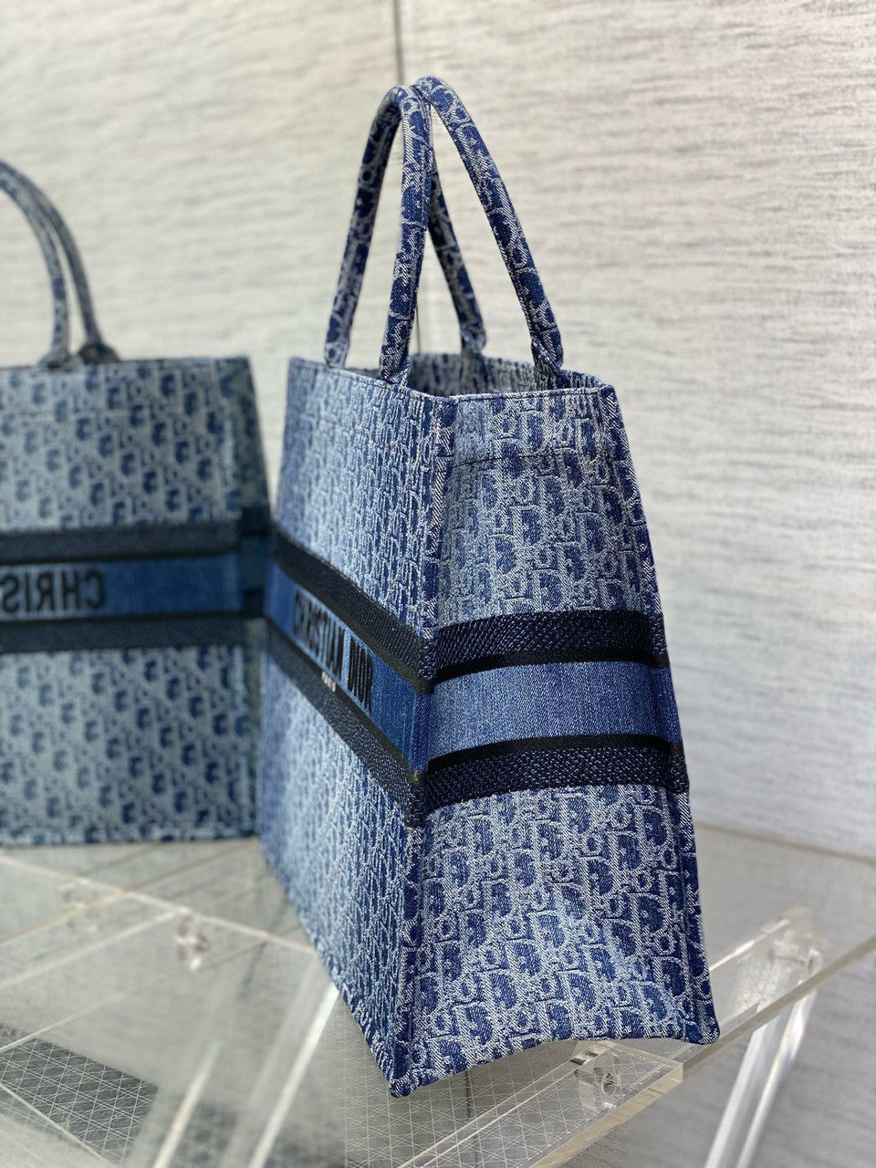 Christian Dior Large Dior Book Tote  Blue Denim Dior Oblique Jacquard (42 x 35 x 18.5 cm)