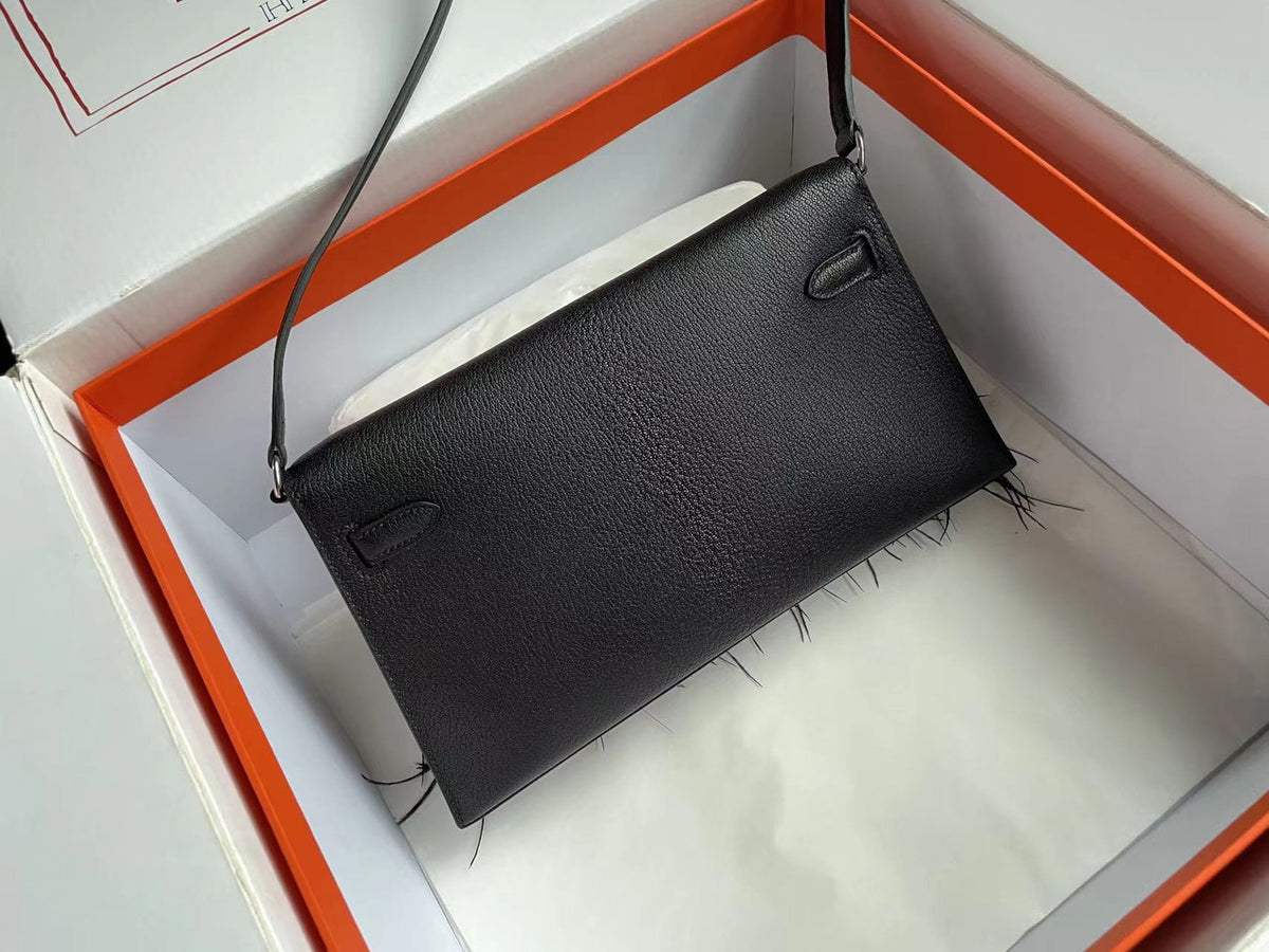 Hermes Kelly Elan Shoulder Strap Bag with Ostrich Feathers black Sellier